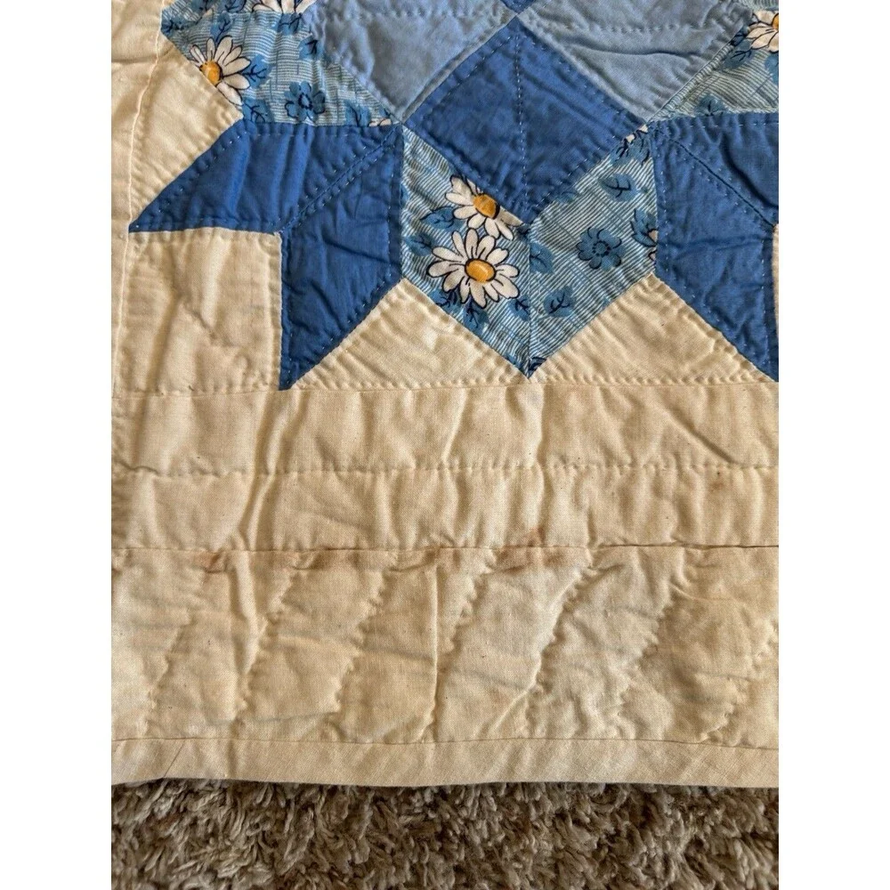Vintage Handcrafted Patchwork Star Quilt Calico Cottagecore Folk Art 69